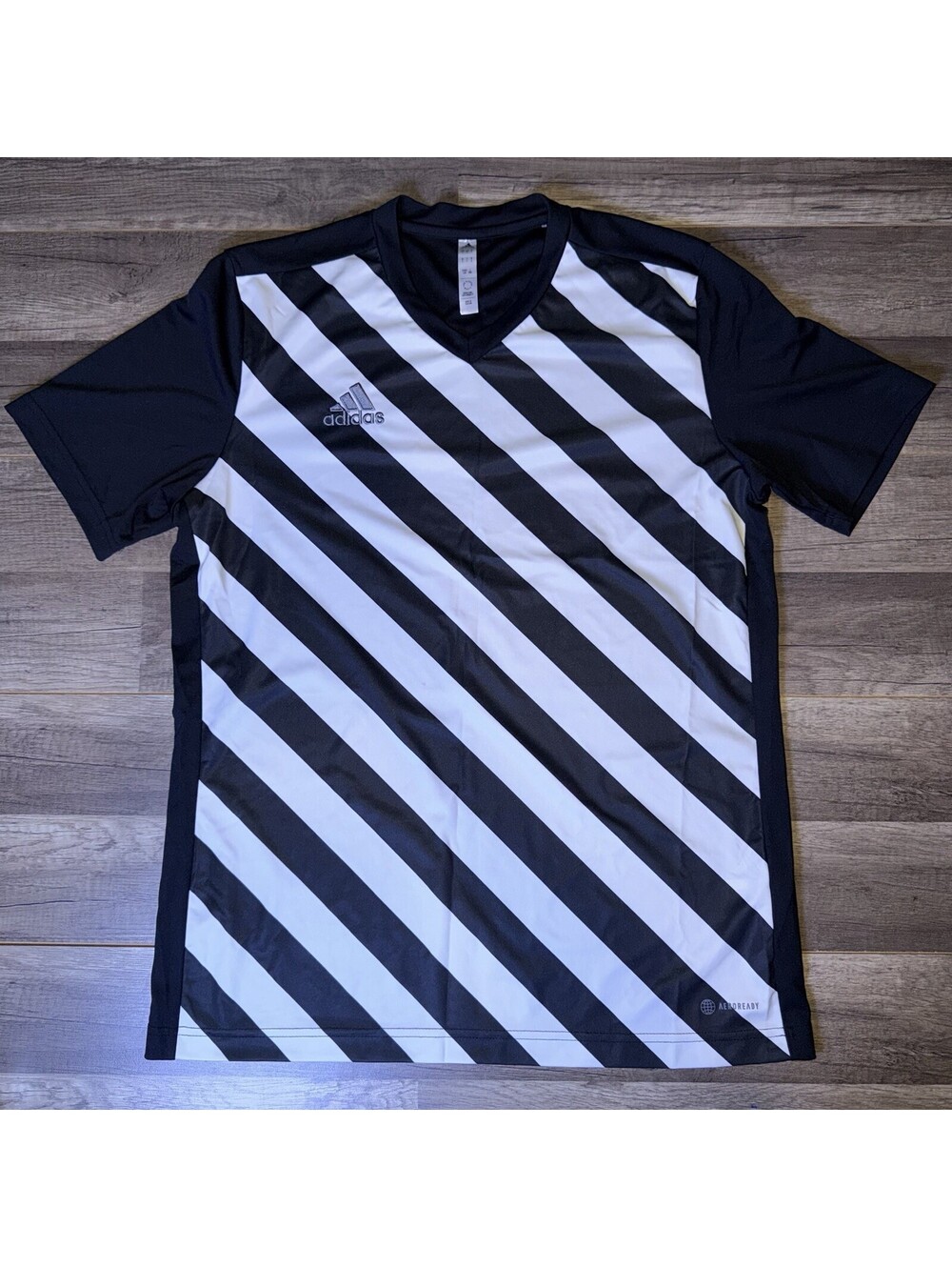 Adidas Aeroready Soccer Jersey Men’s Large Black White Diagonal Stripe Shirt L